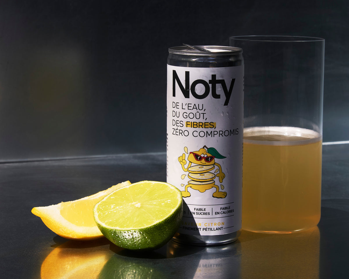 Canette NOTY Citron avec un citron et un verre