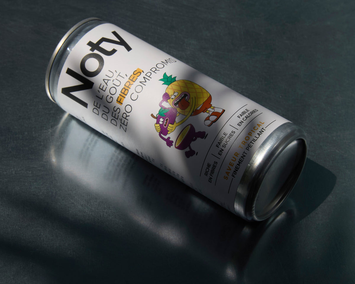Packshot NOTY, soda fabriqué en France, scène de consommation